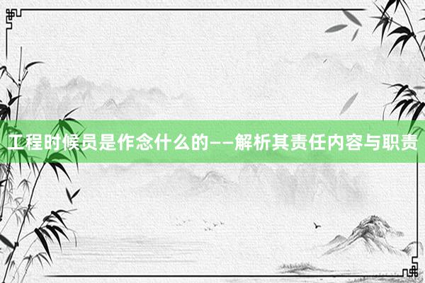 工程时候员是作念什么的——解析其责任内容与职责